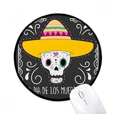 Imagem de Tapete de mouse Hat Skull Mexico Happy The Day of The Dead Desktop Office Tapete redondo para computador