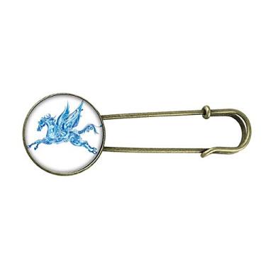 Imagem de Broche de metal retrô com asa de cavalo azul arte em grão