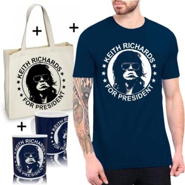 Imagem de Kit Combo Camiseta Keith Richards For President + Sacola Ecobag + Cane