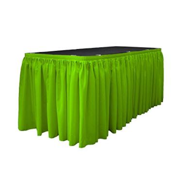 Imagem de LA Linen Saia de mesa plissada de popelina de poliéster com 10 clipes grandes, 4,7 m x 73,6 cm, verde-limão