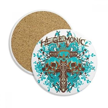 Imagem de Graffiti Street Caneca porta-copos de caveira azul preta com proteção de mesa Pedra absorvente