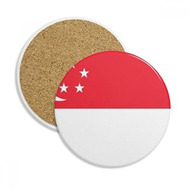 Imagem de Caneca de porta-copos com bandeira nacional de Cingapura e país da Ásia, pedra absorvente de proteção de mesa