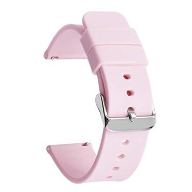 Imagem de MEGIR Pulseiras de relógio impermeáveis – Pulseiras de relógio de silicone macio de liberação rápida para homens e mulheres – Escolha cores e largura – 16 mm, 18 mm, 20 mm, 22 mm, 24 mm, 2020, Rosa feliz, 16MM