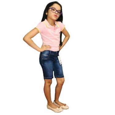 Imagem de Bermuda Jeans Com Licra Infanto Juvenil Feminina Azul Liso 3-Feminino