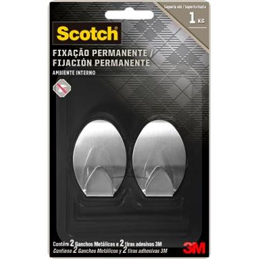 Imagem de Scotch, 3M, Gancho Adesivo, Fixação Permanente, Sem Furos, Metálico, 2 unidade
