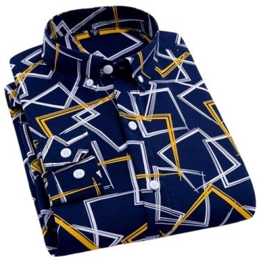 Imagem de Camisa masculina de negócios de algodão slim fit manga longa com botões camisas formais de outono xadrez patchwork camisas formais para homens (Color : A6, Size : L - 39)