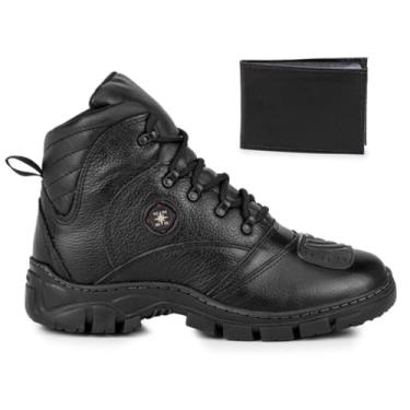Imagem de Bota Masculina de Couro Preto Cano Curto, com Carteira, Estilo Motociclista (Preto, BR, Adulto, Numérico, 39)