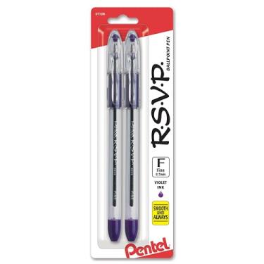 Imagem de Pentel Caneta esferográfica R.S.V.P. fina, tinta violeta, pacote com 2 (BK90BP2V)