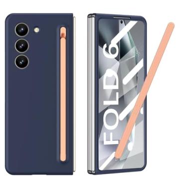 Imagem de Capa fina Z Fold 6 com S Pen compatível com Samsung Galaxy Z Fold 6 com caneta S compacta integrada, suporte e compartimento de armazenamento para caneta, com 3 peças de pontas (caneta azul marinho