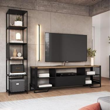 Imagem de Sala de Estar Completa com 2 Itens Rack Tv 60 Polegadas Telado e Estante Alta Telada Preto