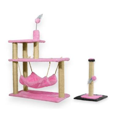 Imagem de Arranhador Para Gatos 3 Plataformas Rede E Brinquedos Poste P Torre Si