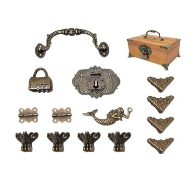 Imagem de Fechadura decorativa vintage, fivela de torre, dobradiça e protetor de canto caixa de joias caixa de madeira kit feito à mão com parafusos para caixa de joias DIY bronze, caixa não incluída