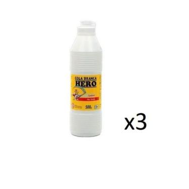 Imagem de Cola Branca Escolar 500gr - Marca Hero - Kit 3 frascos - Lynx produçõe