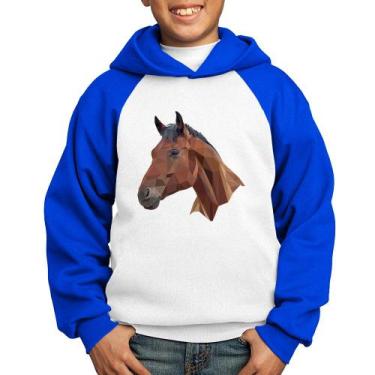 Imagem de Moletom Infantil Cavalo Arte Mosaico - Foca na Moda, Branco, Azul, 14
