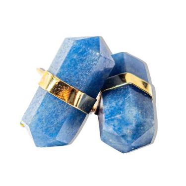 Imagem de Brinco Micro Bi Ponta Envolto Pedra Quartzo Azul Dourado - CristaisdeC