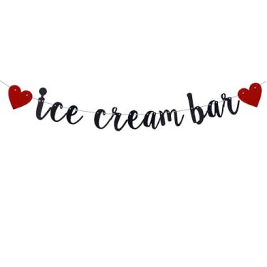 Imagem de Placa de faixa de barra de sorvete, guirlanda de glitter preta, tema de sorvete, aniversário, chá de bebê, casamento, noivado, decorações pré-amarradas