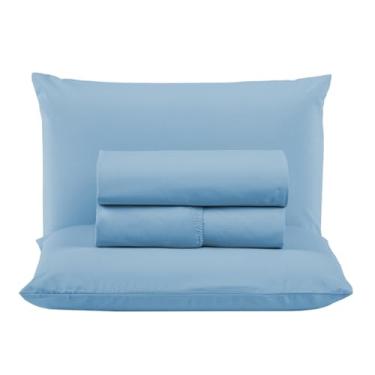 Imagem de Jogo de Lençol Queen 300 Fios Percal 100% Algodão Extra Macio 4 Peças Conjunto com Elástico Fronhas (Azul Piscina)