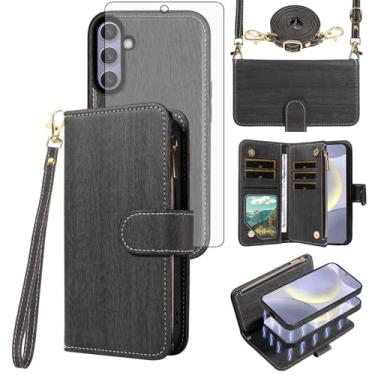 Imagem de Asuwish Capa de celular para Samsung Galaxy S24 Plus S24+ 5G com zíper carteira celular com protetor de tela de vidro temperado alça transversal flor flip compartimento para cartão S24plus 24S + S 24