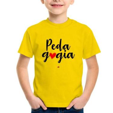 Imagem de Camiseta Infantil Pedagogia por amor - Foca na Moda, Amarelo, 4