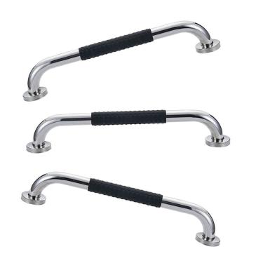 Imagem de Barra de Apoio 30cm Inox Superficie Antiderrapante Kit 3 unidades Gestante Idoso Cadeirante Criança Banheiro Box Corrimao Escada Acessibilidade