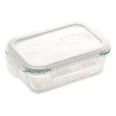 Imagem de Pote Hermético de Vidro com Tampa, 640ml, 17 x 12 x 6,5cm, 4 Travas, Cinza