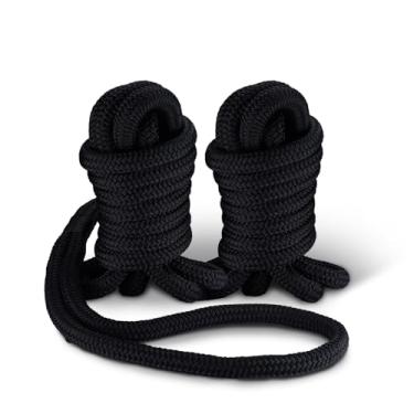 Imagem de NovelBee Linha de doca de 2,5 cm, pacote com 2, linha de doca de nylon trançado duplo, corda marinha de amarração resistente com ilhós de 61 cm, corda de barco e laços para ancoragem (2,5 cm x 15')