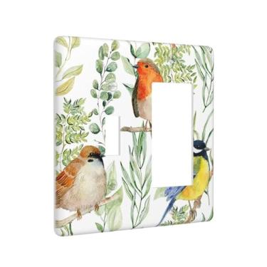 Imagem de Green Spring Nature Bird Olive Leaf 2 Gang Single Toggle/Rocker Combination Light Switch Cover Combo Decorativo Placa de Parede Placa Elétrica Decoração de Quarto