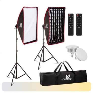 Imagem de SOU FOTO Kit Softbox Profissional com 2x Softbox Grid, 2x Lâmpada LED 150W e Tripés para Fotos e Videos