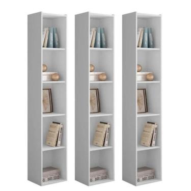 Imagem de Estante Livreiro Com Prateleiras Janaína Kit 3 Unid Branco