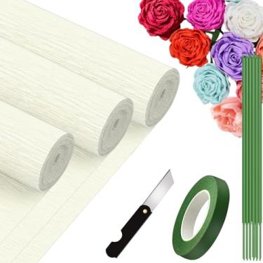 Imagem de VNAKER Rolo De Papel Crepom (24 Cm X 2,4 M/3 Rolos), Conjunto Grosso Multicolorido, Branco, Preto, Verde, Rosa Etc. Para Decoração Festa Aniversário, Casamento E Artesanato Faça Você Mesmo (Branco A