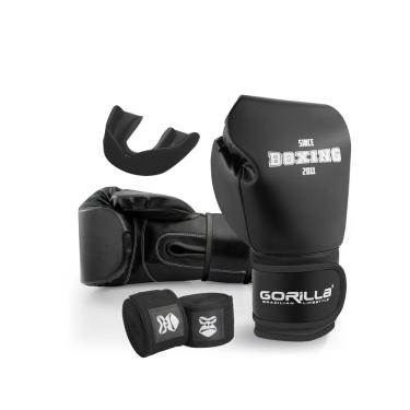 Imagem de Kit Boxe Luva 12 Oz Profissional + Bandagem Elástica Muay Thai + Protetor Bucal Moldável Gorilla