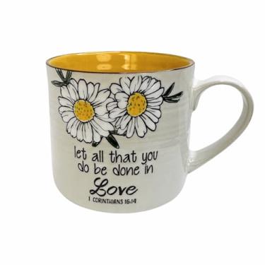 Imagem de Muujun Caneca de café de cerâmica de 400 ml para escritório e casa, pintada à mão com alças, caneca de flor vintage, segura para lava-louças e micro-ondas, melhores presentes para mulheres e homens