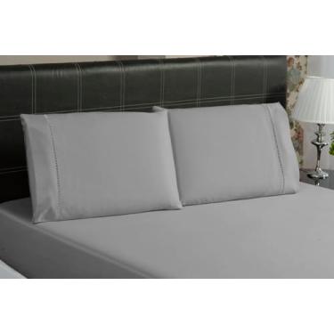 Imagem de Jogo de Lençol Casal 3 Peças 600 Fios Egípcio 100% Algodão – Fronhas com Ponto Palito e Toque Macio Premium (Cinza)