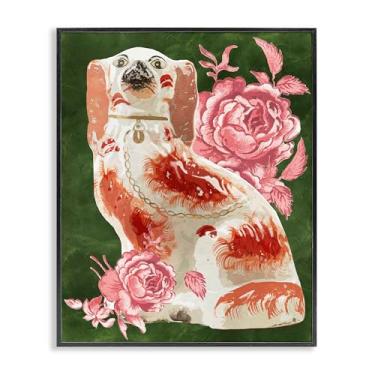 Imagem de Stupell Industries Design de arte giclée emoldurado de cachorro spaniel antigo com rosa preta por Lil' Rue, 28 x 35 cm