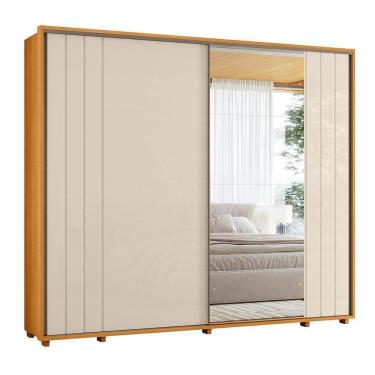 Imagem de Guarda-roupa Casal Dalí Ripado Com Escada 2 Portas 8 Gavetas 1 Porta C/ Espelho - 7 Decor Cinamomo E Off White