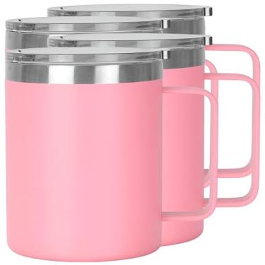 Imagem de Kit 4 Caneca Termica 360ml em Aço Inox com Tampa e Alça - Ideal para Café, Cerveja, Bebida Quente e Gelada, Chopp (Rosa)