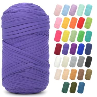 Imagem de Camiseta de 400 g para crochê, roxo escuro, tecido elástico grosso, fio de crochê para iniciantes, bolsa de tricô à mão, cesta, porta-copos, artesanato faça você mesmo/decoração de casa