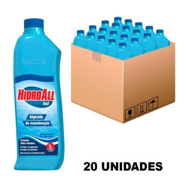 Imagem de Kit 20 Algicida Manutenção Hcl 1lt Para Piscinas Hidroall