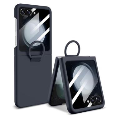 Imagem de HAO RIYLN Capa fina para Samsung Galaxy Z Flip 7, capa rígida de proteção contra queda de PC, protetor de tela, anel de dedo, corpo inteiro, à prova de choque, azul, flip 7