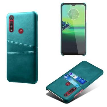 Imagem de Capas Compatível com MOTO One MACR0,tampa protetora de couro falso,design de saco de cartão com 2 fendas de cartão atrás,proteção anti-impressão digital e anti-gota-Green