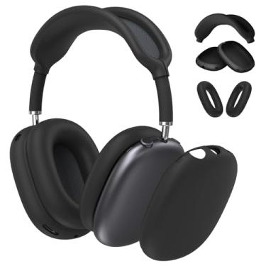 Imagem de FINTIE AAPE005 Capa de silicone para fones de ouvido AirPods Max, capa de fones de ouvido antiarranhões e capa de faixa de cabeça para AirPods Max, acessórios protetor de pele para AirPods Max (preto)