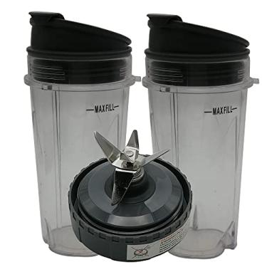 Imagem de Copo de substituição de 473 ml com tampa e lâmina de extrator, compatível com liquidificador de bancada profissional Ninja com 1100-Watt BL660 30/BL660B 30/BL660WM 30/ BL740 30 /BL740C/BL740A