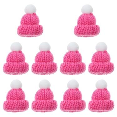 Imagem de Amosfun 10 peças de gorro de malha de Natal Mini Papai Noel enfeites de árvore de Natal DIY Craft Red, Rosy, Size 1, 1
