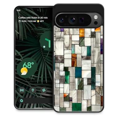 Imagem de CARLOCA Capa compatível com Google Pixel 9 Pro XL para meninas à prova de choque antiarranhões capa traseira rígida de PC estética padrão colorido blocos de pedras de vitral
