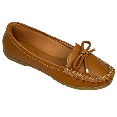 Imagem de Sapatilha Mocassim Feminino Costurado À Mão Moda Pé Napa Soft, Caramel