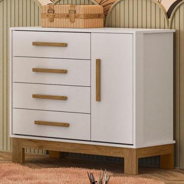 Imagem de Cômoda Infantil Q Encanto 1 Porta 4 Gavetas Branco Acetinado - Qmovi, 