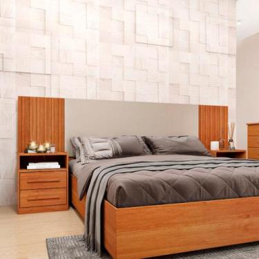 Imagem de Cabeceira Casal com Mesa de Cabeceira Olga Cinamomo/Off White - Pnr Mó