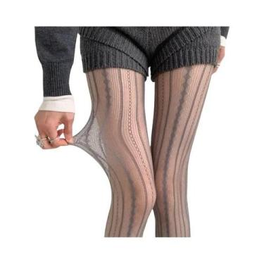 Imagem de Meia-calça Feminina Vintage Com Padrão De Renda, Rede De Pesca, Sólida