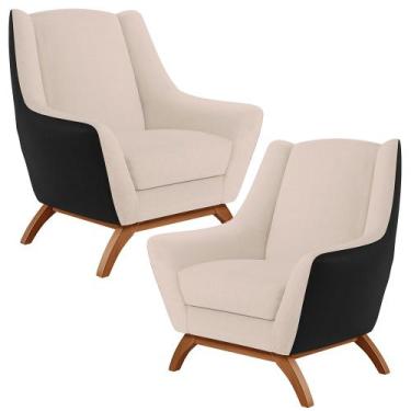 Imagem de Kit 02 Poltronas Decorativas Base Madeira Juliet D02 Corano Preto C-05