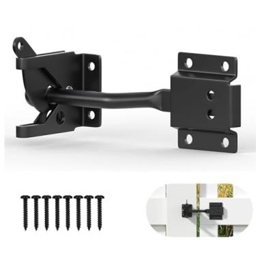 Imagem de Trava de portão autotravante para cerca de madeira, trava de portão automática resistente, portões de metal, galpão de jardim, fechadura de porta de portão para piscina externa, preta